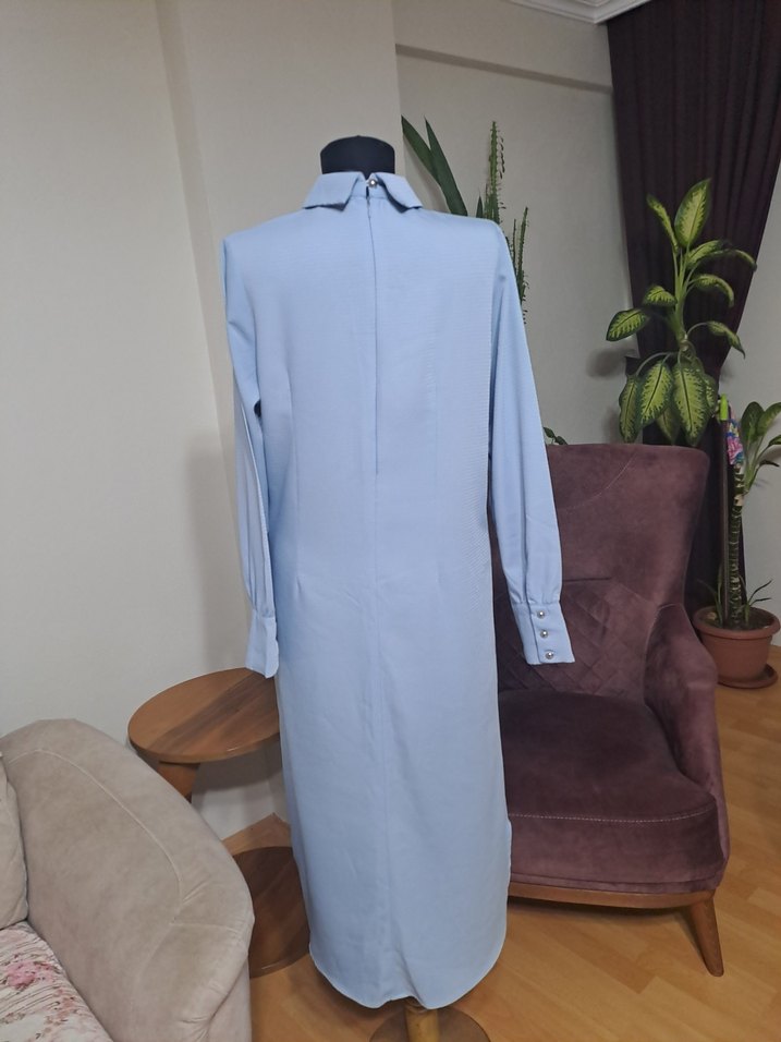 Uzun Kollu Mavi Ofis Tunik - Görsel 2