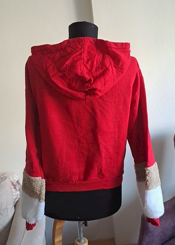 Kırmızı Kapüşonlu Kadın Sweatshirt - Görsel 4