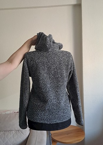 Gri peluş Kadın Kapüşonlu Ceket - Görsel 2