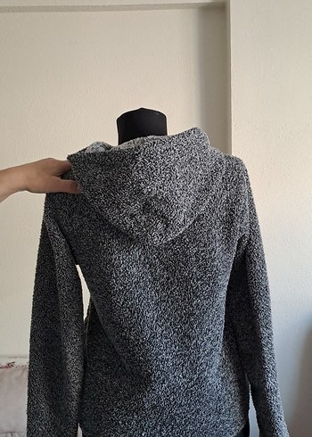 Gri peluş Kadın Kapüşonlu Ceket - Görsel 3