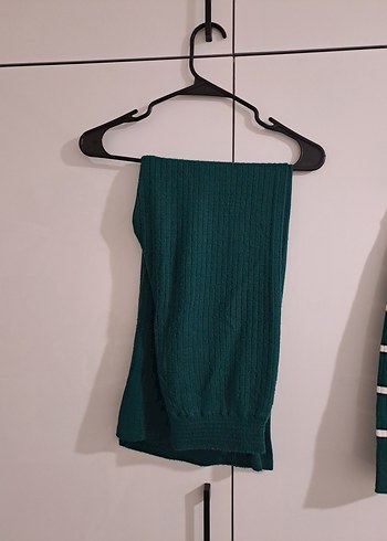 Çizgili Yeşil Uzun triko takım - Görsel 3