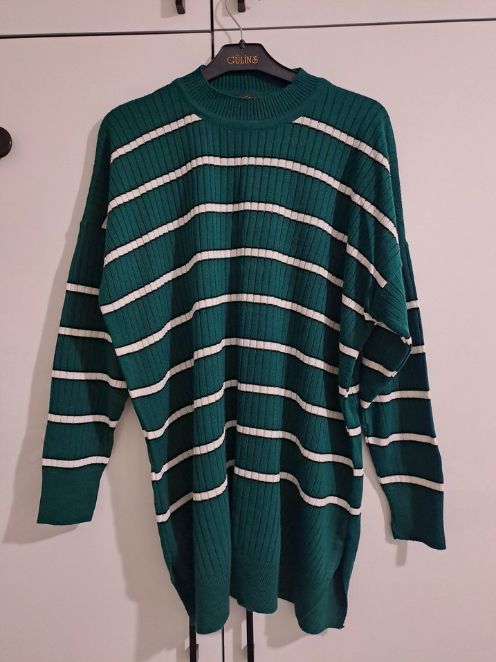 Çizgili Yeşil Uzun triko takım - Görsel 2