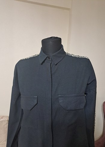 Siyah Uzun keten Gömlek Kadın - Görsel 3