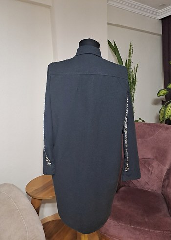 Siyah Uzun keten Gömlek Kadın - Görsel 2