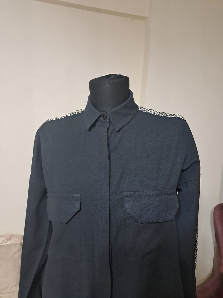 Siyah Uzun keten Gömlek Kadın - Görsel 3