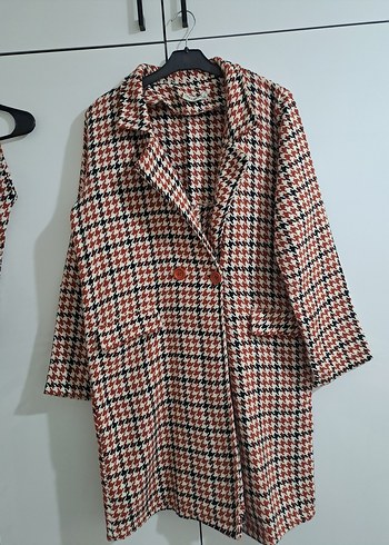 Düğmeli Kahverengi Ekose Midi Kadın Kaban takım - Görsel 2