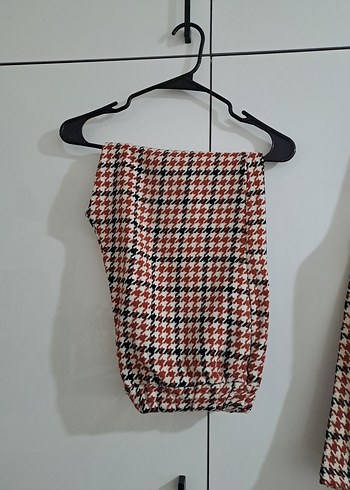 Düğmeli Kahverengi Ekose Midi Kadın Kaban takım - Görsel 4