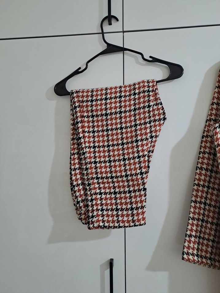 Düğmeli Kahverengi Ekose Midi Kadın Kaban takım - Görsel 5