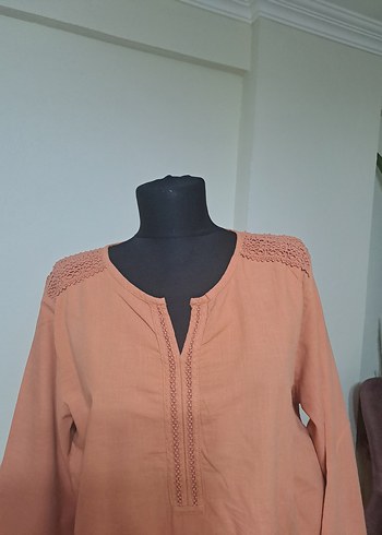 Kiremit V Yaka Uzun Kollu Kadın Bluz - Görsel 3