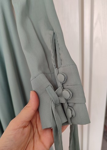 Bej Uzun Kemerli Modern Klasik Elbise - Görsel 2