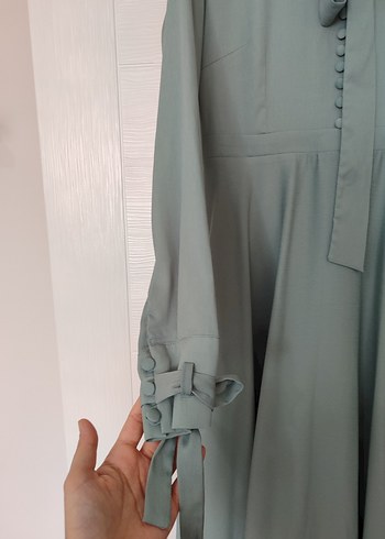 Bej Uzun Kemerli Modern Klasik Elbise - Görsel 5