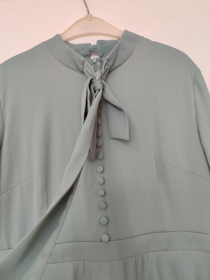 Bej Uzun Kemerli Modern Klasik Elbise - Görsel 3