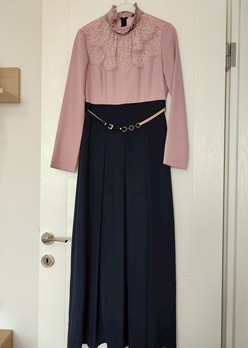 Pembe Siyah Uzun Kollu Uzun Elbise - Görsel 2