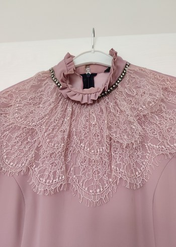 Pembe Siyah Uzun Kollu Uzun Elbise - Görsel 6