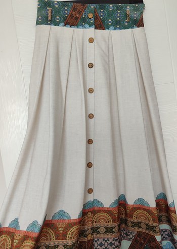 Düğmeli Bohem Çok Renkli Uzun Etek - Görsel 4