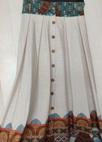 Düğmeli Bohem Çok Renkli Uzun Etek - Görsel 2