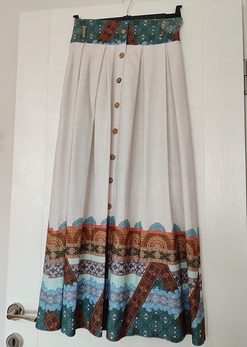 Düğmeli Bohem Çok Renkli Uzun Etek - Görsel 3