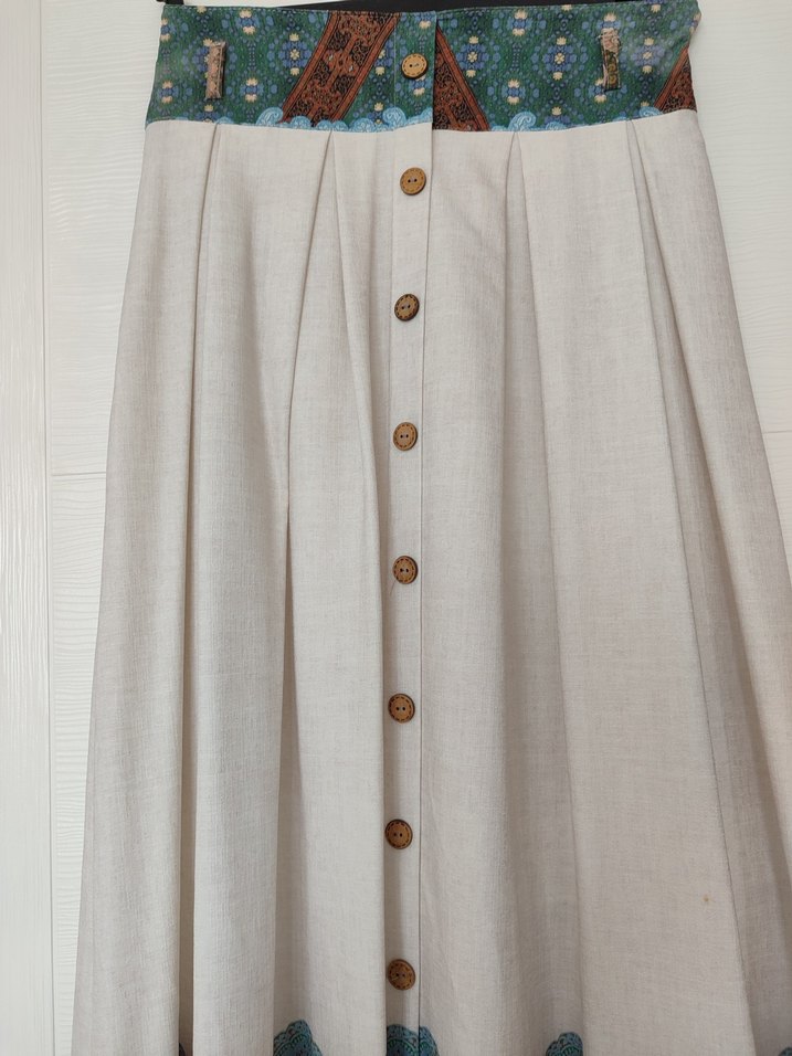 Düğmeli Bohem Çok Renkli Uzun Etek - Görsel 5