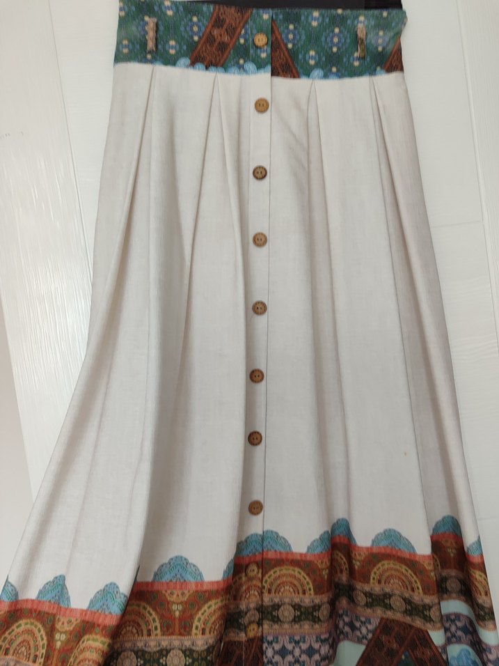 Düğmeli Bohem Çok Renkli Uzun Etek - Görsel 2