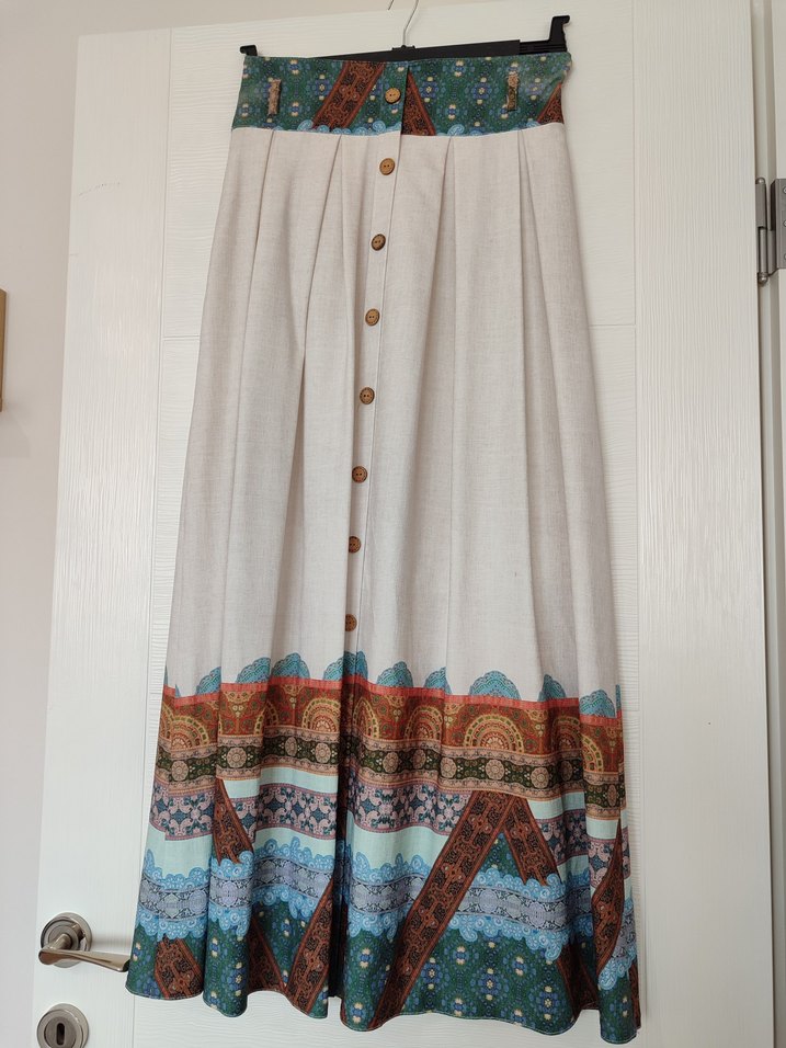 Düğmeli Bohem Çok Renkli Uzun Etek - Görsel 3