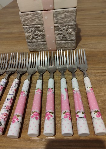 Pembe Çiçekli 10'lu Tatlı Çatalı Seti - Görsel 5