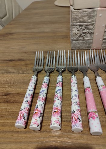 Pembe Çiçekli 10'lu Tatlı Çatalı Seti - Görsel 4