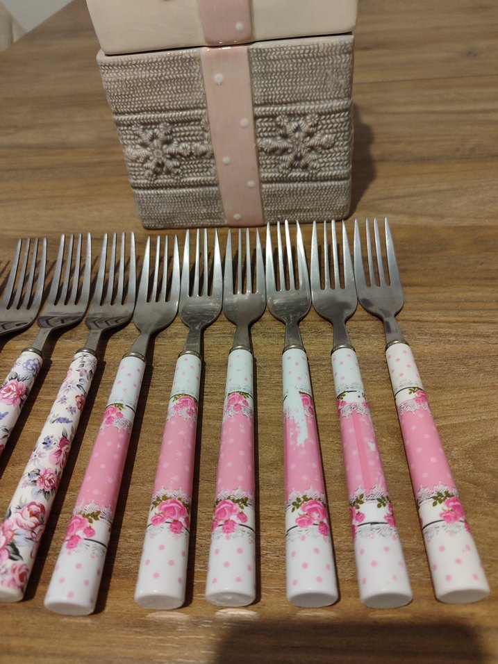 Pembe Çiçekli 10'lu Tatlı Çatalı Seti - Görsel 5