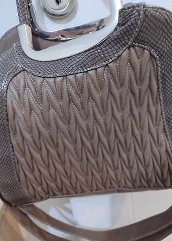 Kahverengi Yılan Desenli Deri Kadın Çanta - Görsel 5