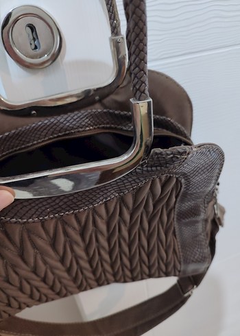 Kahverengi Yılan Desenli Deri Kadın Çanta - Görsel 4