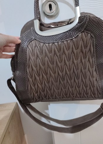 Kahverengi Yılan Desenli Deri Kadın Çanta - Görsel 3