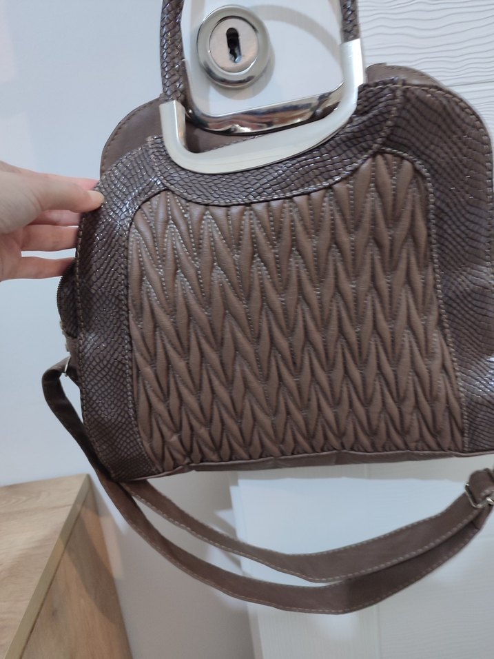 Kahverengi Yılan Desenli Deri Kadın Çanta - Görsel 2