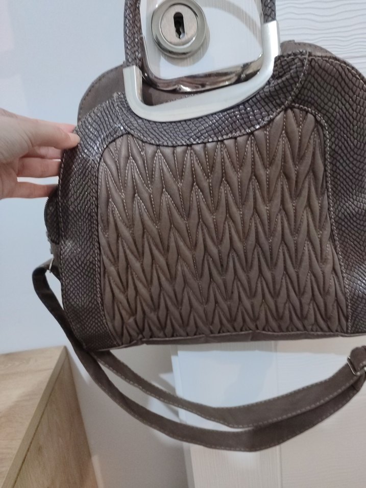 Kahverengi Yılan Desenli Deri Kadın Çanta - Görsel 3