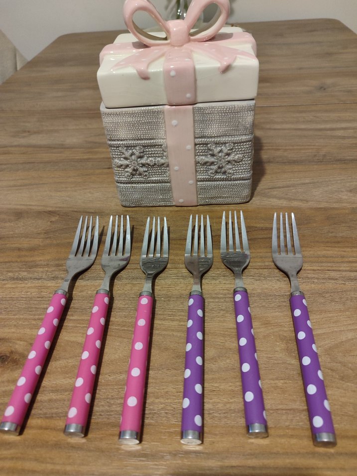 Puantiyeli Pembe ve Mor Tatlı Çatal Seti - Görsel 4