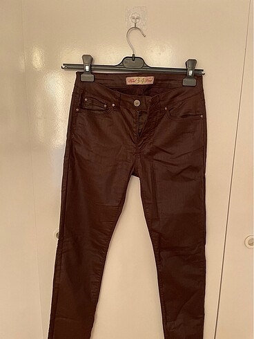 xs Beden Karol mumlanmış deri görünümlü pantolon bordo