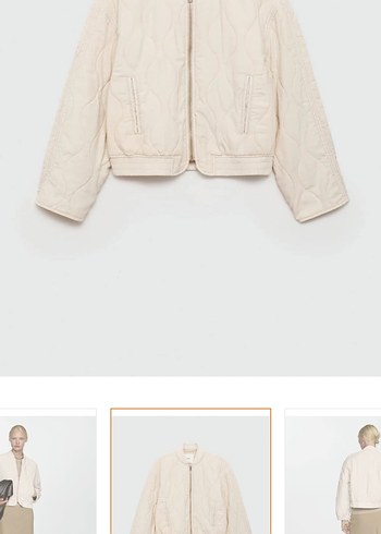 Mango Kapitone Bomber Ceket Ekru