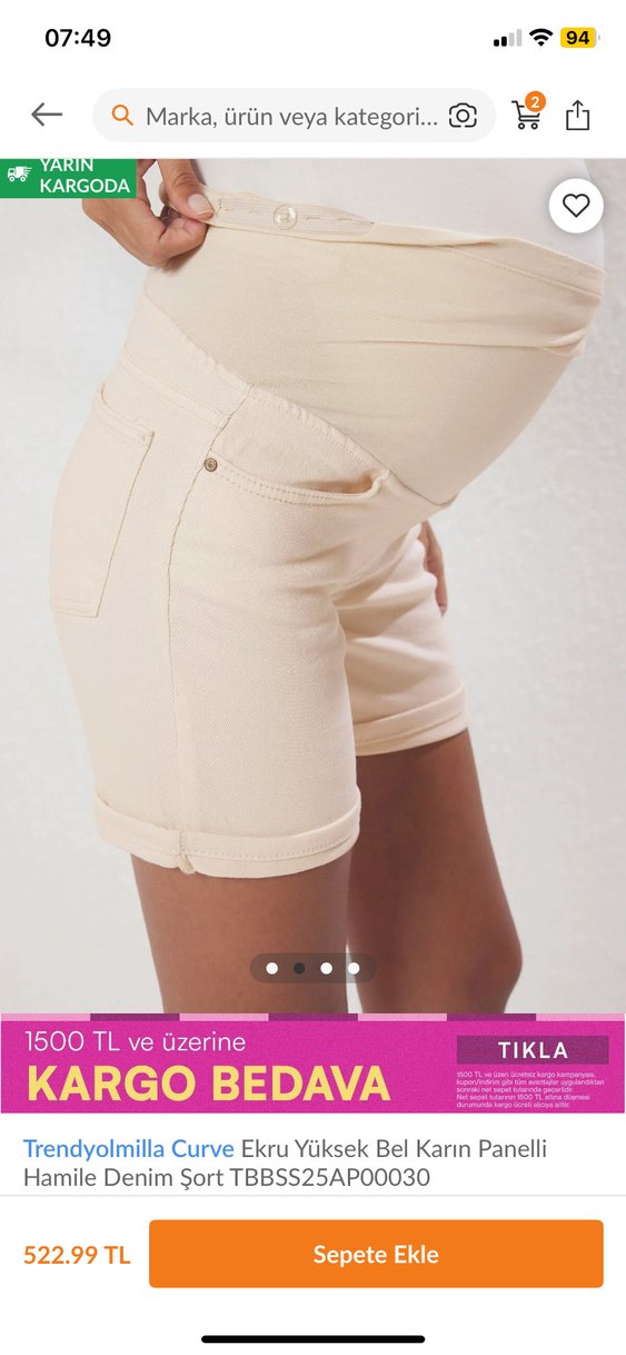 Trendyolmilla Yüksek Bel Hamile Denim Şort - Görsel 3