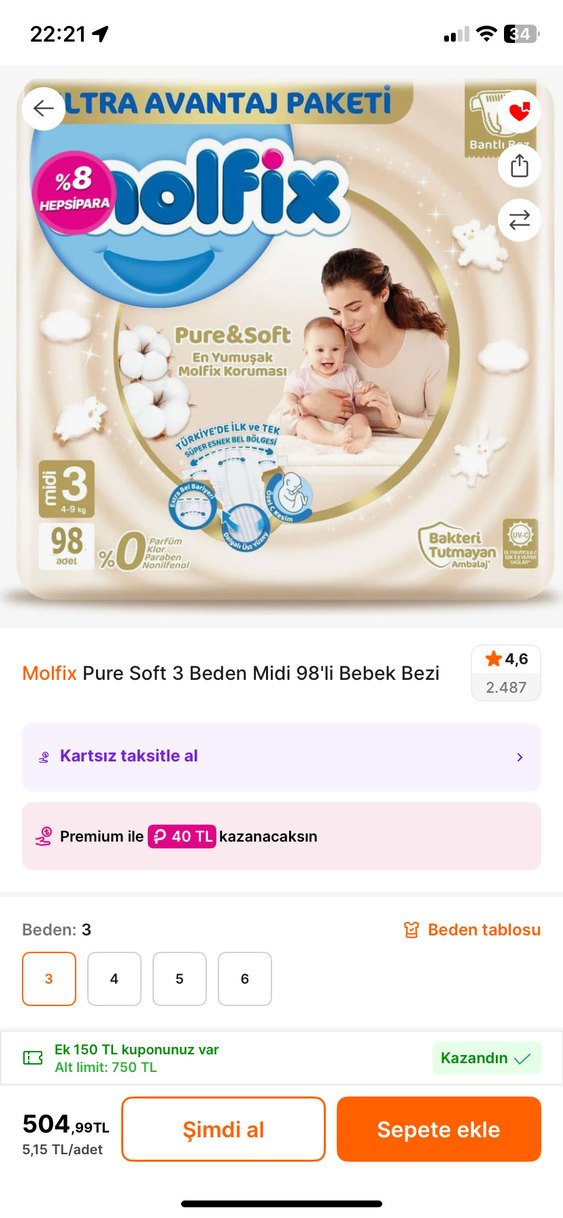 Molfix Pure & Soft Bebek Bezi Midi 3 Beden 2 paket - Görsel 2