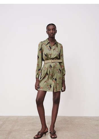 Zara Kadın Kamuflaj Desenli Kemerli Mini Elbise