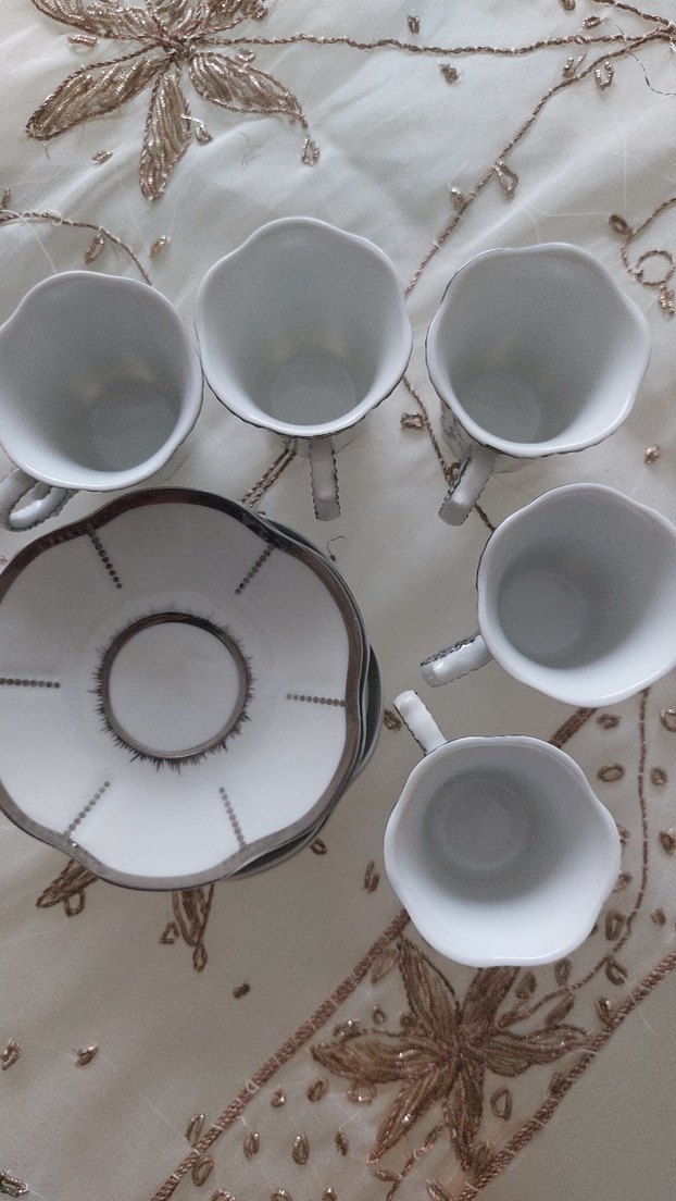 Beyaz Gri Desenli Porselen Fincan Seti - Görsel 2