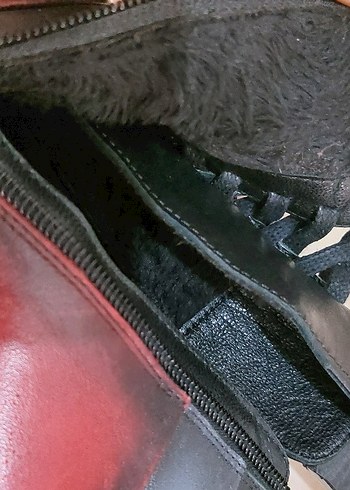 Koyu Kırmızı Desenli Deri Kadın Topuklu Bot - Görsel 4