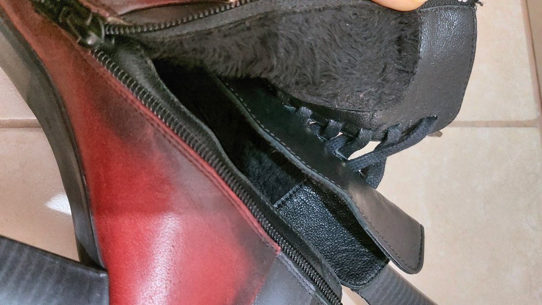 Koyu Kırmızı Desenli Deri Kadın Topuklu Bot - Görsel 4