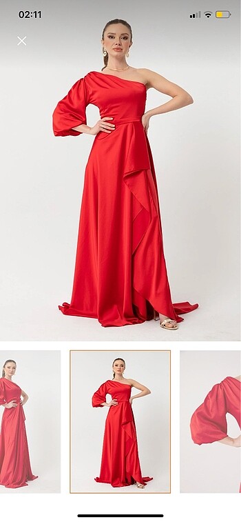 Kırmızı tek kol abiye - Görsel 2