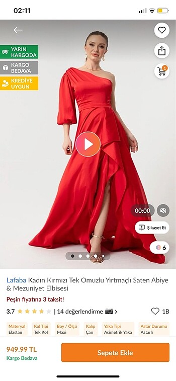 Kırmızı tek kol abiye - Görsel 3