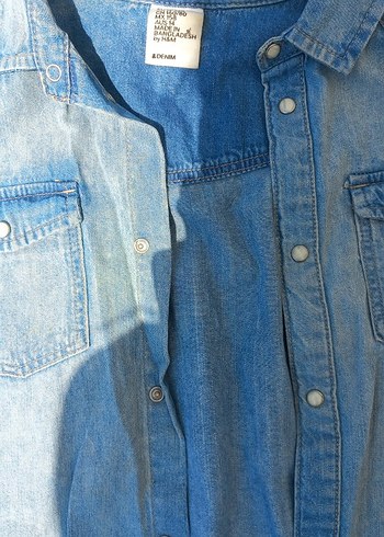 H&M H&M Düğmeli Mavi Batik Desenli Kadın Kot Ceket