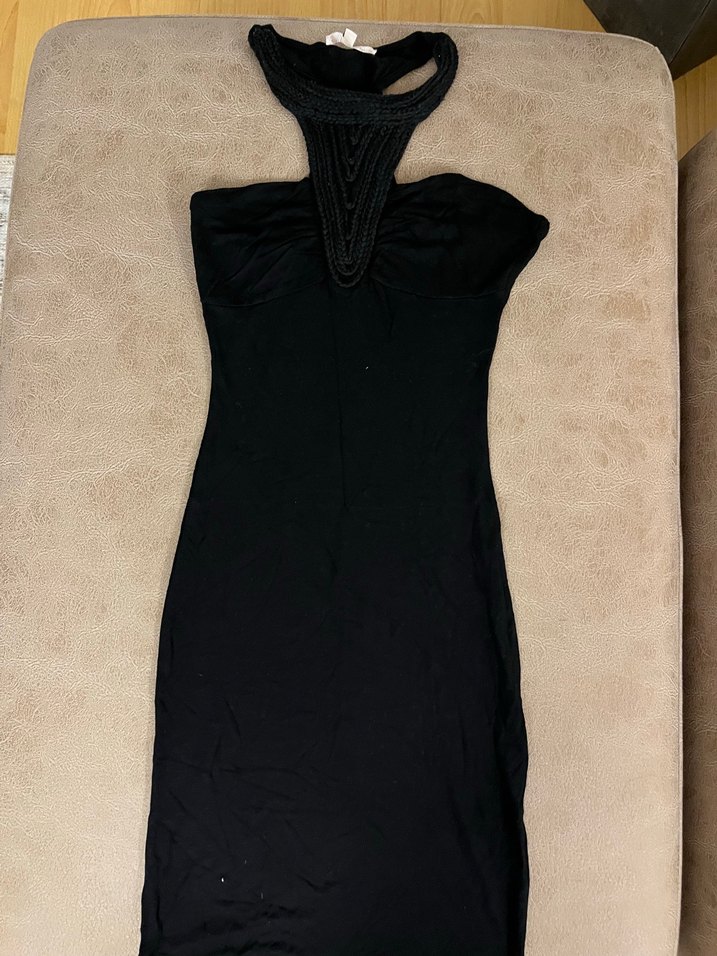 Bershka Yaka Detaylı Siyah Mini Elbise - Görsel 2