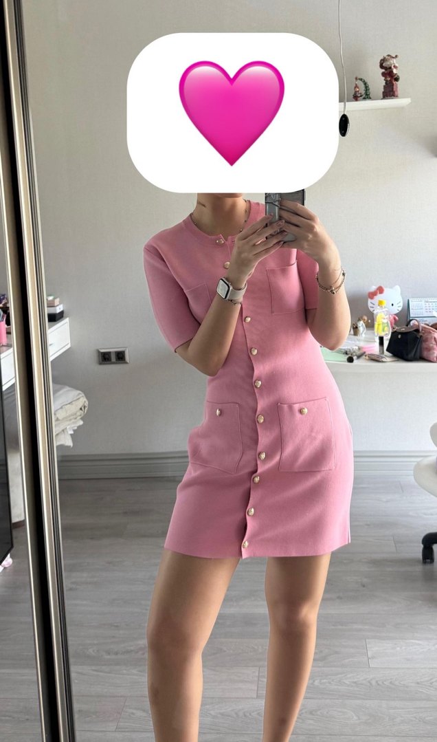 Zara Dore Düğmeli Pembe Triko Elbise - Görsel 2