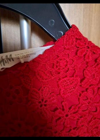 H&M Kız Çocuk Kırmızı Dantel Kolsuz Elbise