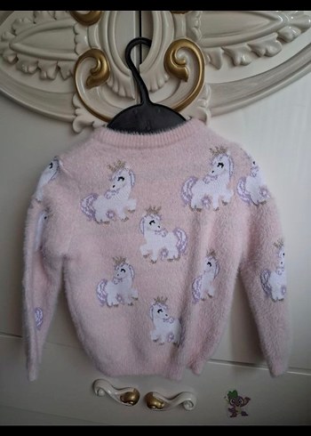 6 Yaş Beden Kız Çocuk Pembe Unicorn Desenli Triko Sweatshirt