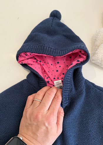 Kapüşonlu Mavi Kız Çocuk 1/3 ay Triko Panço - Görsel 2