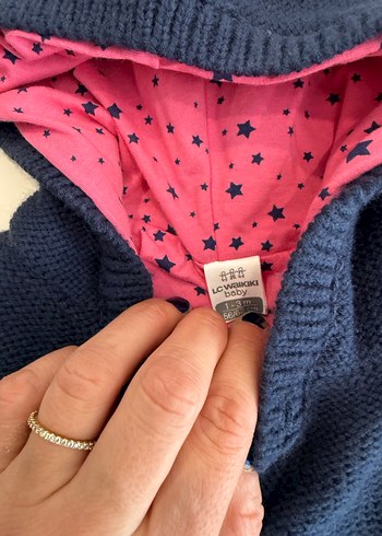 Kapüşonlu Mavi Kız Çocuk 1/3 ay Triko Panço - Görsel 3